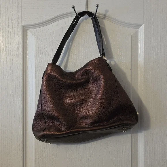 COACH BRONZE LEATHER SHOULDER HANDBAG - Picture 2 of 4